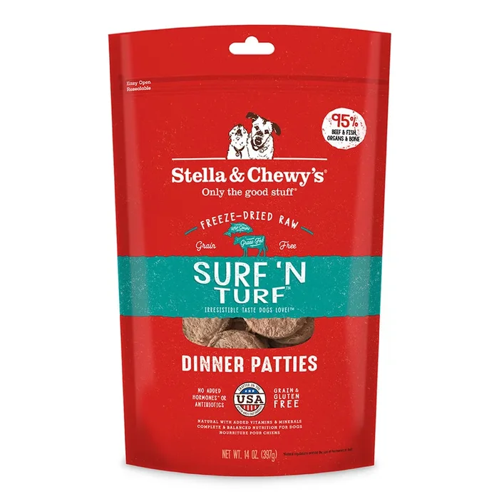 Stella & Chewy’s Dog Freeze-Dried Dinner Patties – Surf ‘N Turf Beef & Salmon 14oz