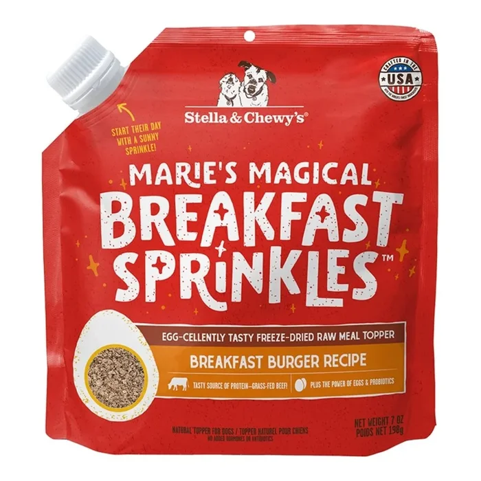 Stella & Chewy’s Marie’s Magical Breakfast Sprinkles Freeze-Dried Raw Dog Meal Topper Breakfast Burger Recipe 7-oz