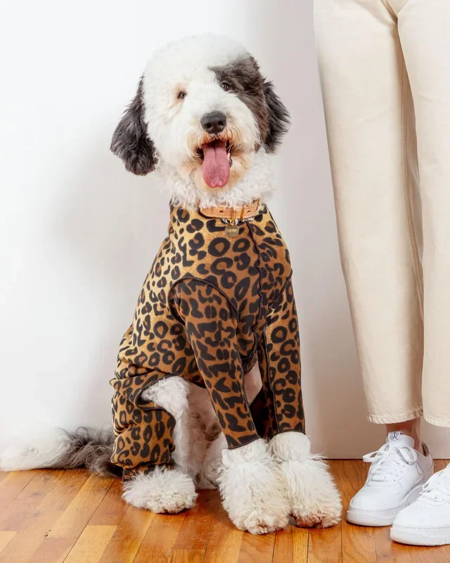 Stretch Fleece Onesie in Leopard (Made in the USA, DOG & CO. + GOLD PAW Exclusive!)