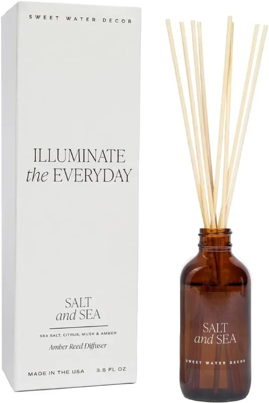 Sweet Water Decor Salt and Sea Reed Diffuser Set for Home – Sea Salt, Citrus, Musk, Amber Scented Reed Diffusers for Summer – Air Freshsner Lasts 4+ Months, Made in The USA