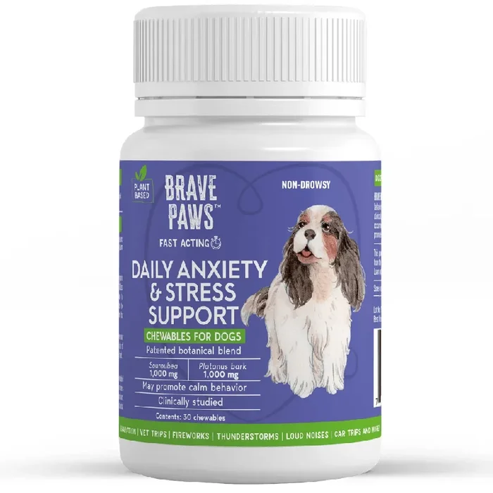 Tabletas masticables para el alivio del estrés y la ansiedad Brave Paws, carne de res, 30 unidades