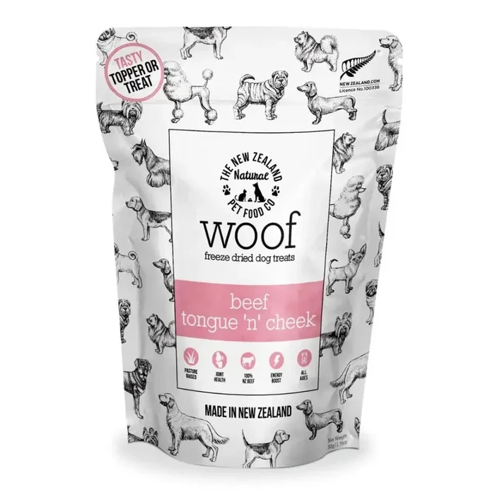The New Zealand Natural Pet Food Co Woof Beef Tongue ‘n’ Cheek Dog Treat 1.76oz