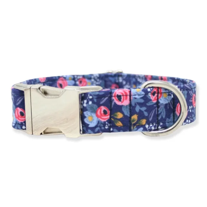The Oxford Dog – Floral Dog Collar, Girl Dog Collar, Navy Dog Collar, Rosa