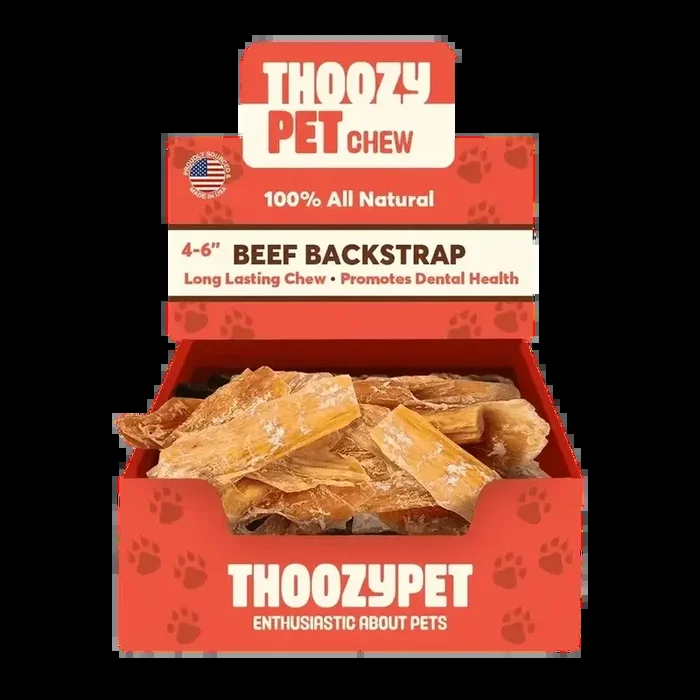 ThoozyPet USA-Sourced Beef Backstrap Dog Chews 4-6″ 50ct