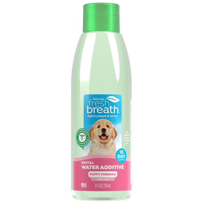 Tropiclean Fresh Breath Dental Health No-Brushing Oral Care Water Additive Solution for Puppies – 8 Oz