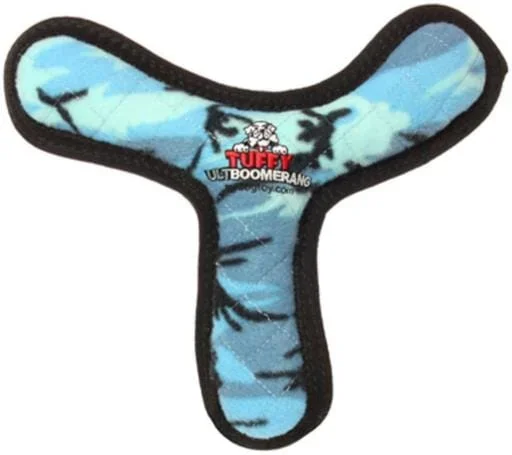 Tuffy’s Ultimate Boomerang Float and Squeak Nylon and Plush Fetch Dog Toy- Camo Blue