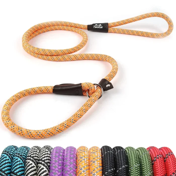 Twoear Dog Leash Dog Slip Rope Leash 1/2′ X 6Ft Dog Training Leash Heavy Duty Strong Slip Lead Highly Reflective Threads For Small Medium And Large Dogs(Orange)