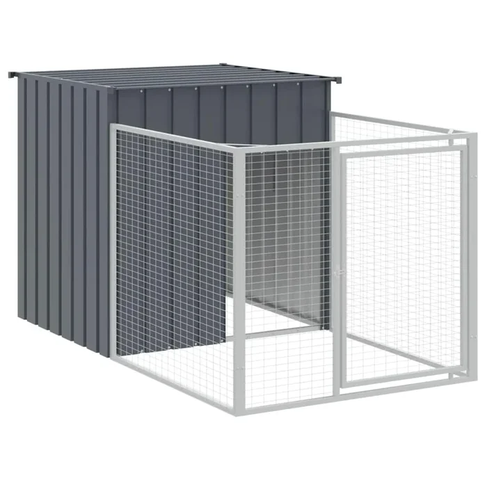 vidaXL – Dog House with Extended Run in Anthracite Color, Sturdy Galvanized Steel Construction, Ample Space, Mesh Design for Ventilation, Weather-Resistant Roof