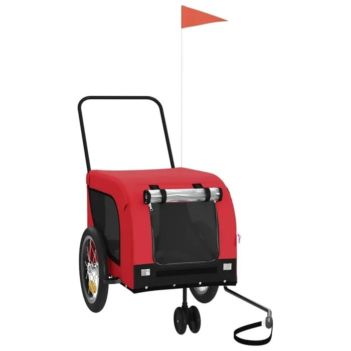 vidaXL Pet Bike Trailer – Red/Black, Oxford Fabric/Iron Frame, 49.2″x24.8″x26″, 99.2 lb Capacity