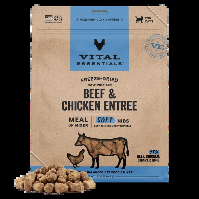 Vital Essentials Beef & Chicken Soft Nibs Meal or Mixer Freeze-Dried Cat Food, 12-oz Bag