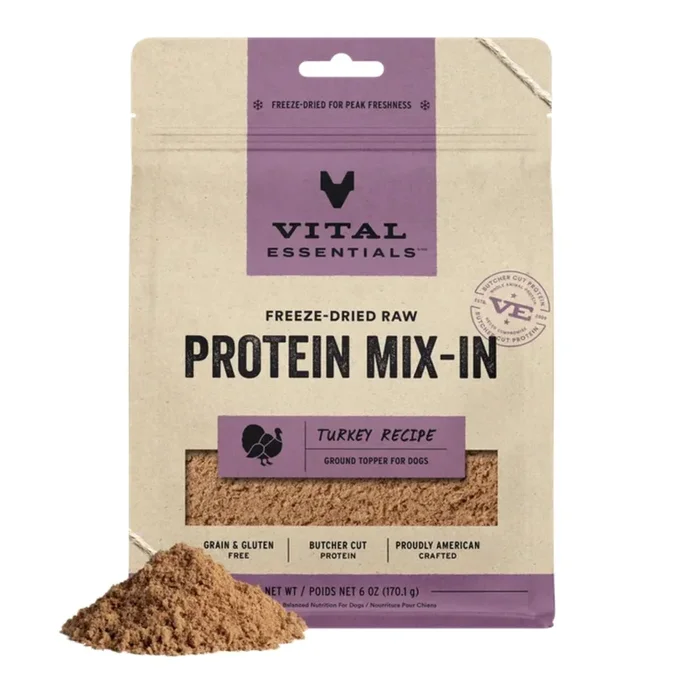 Vital Essentials Dog Freeze-Dried Raw Grain Free Protein Mix – In Turkey Recipe Ground Topper 6oz.