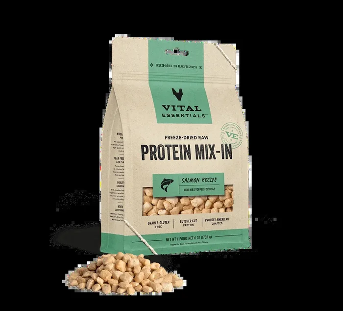 Vital Essentials Freeze-Dried Raw Protein Mix-In Salmon Mini Nibs Topper For Dogs, 6-oz Bag