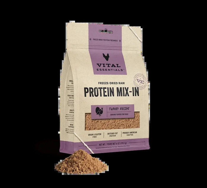 Vital Essentials Freeze-Dried Raw Protein Mix-In Turkey Ground Topper For Dogs, 6-oz Bag