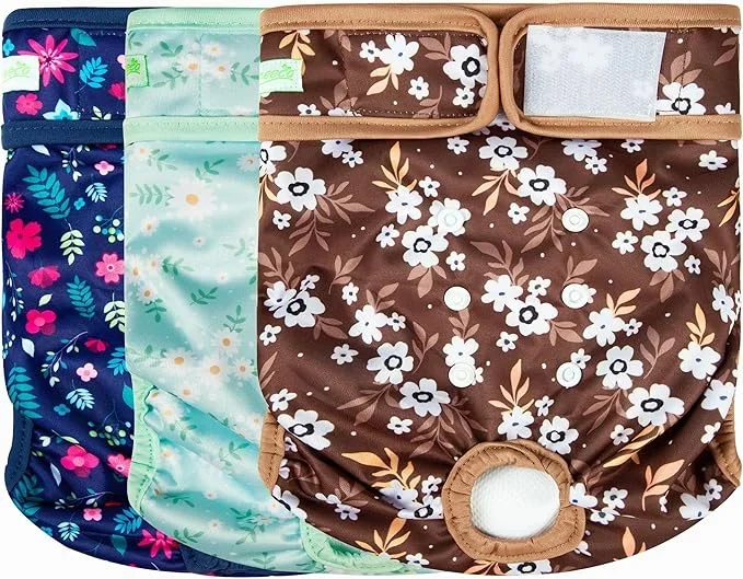 wegreeco Washable Female Dog Diapers Highly Absorbent Reusable Diapers for Dog in Heat Period, 3 Pack (Chrysanthemum, Small)
