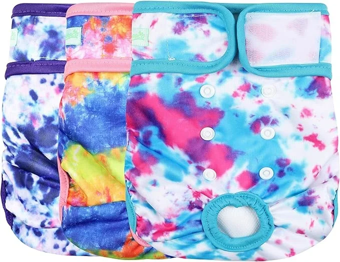 wegreeco Washable Reusable Premium Dog Diapers,Pack of 3,Small Dog Puppy & Doggy Diapers Female,Dog Period Panties Diapers Female in Heat Colourful M