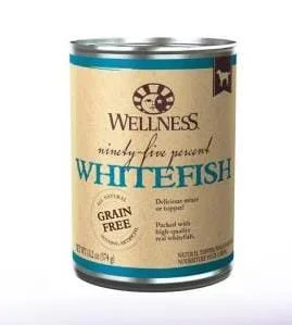 Wellness Grain-Free 95% Whitefish Pate Canned Dog Food or Topper – 13.2 Oz – Case of 12