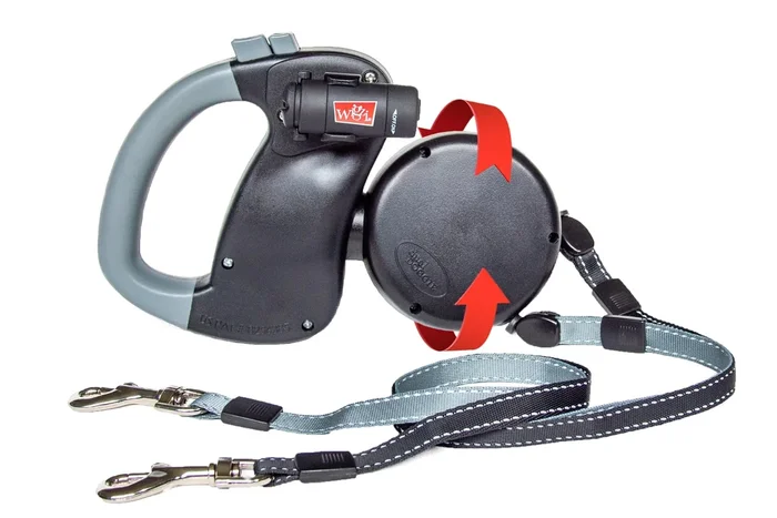 Wigzi Dual-Dog Walking with LED Light and Reflective Gel Handle Retractable Dog Leash – Small/Medium – Up to 10 Feet