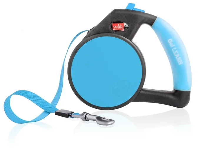 Wigzi Gel Handle Gripped Tape Retractable Nylon Dog Leash – Blue – Small – Up to 16 Feet