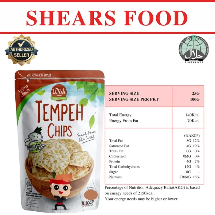 WOH Handcrafted Tempeh Chips Tempe Chips by Shears 100gms Onion Sour Cream(Bundle of 5 packs)