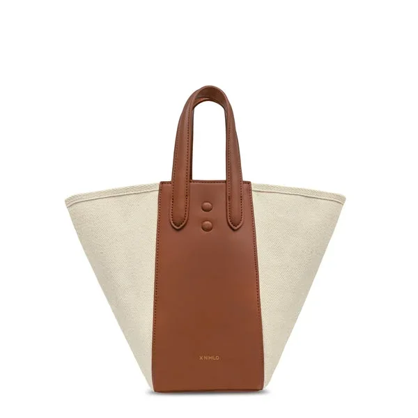 X Nihilo Eight Mini Leather Handbag Tote Bucket Bag Canvas Tan