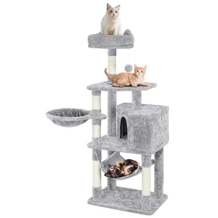 Yaheetech Multi-Level Cat Tree Condo Furniture 54.5′, With Large Perch, 2.8” Sisal Scratching Posts, Hammock, Basket, Fuzzy Ball, Stable Cat Tower Play Center Cat House