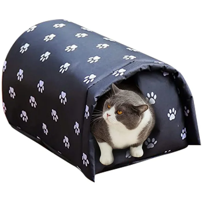 YOMEESOUL Large Outdoor Feral Cat House – Weatherproof, Waterproof, Foldable, Cotton Filled Tent for 3 Cats – Keeps Warm in Winter