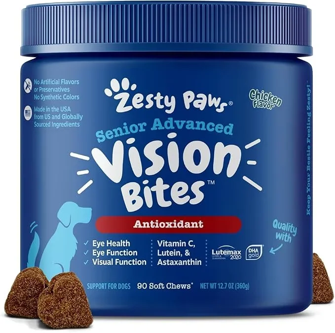 Zesty Paws Eye Supplement for Dogs – Vision Support with Antioxidants & Omega 3 Fatty Acids – 90 Chews