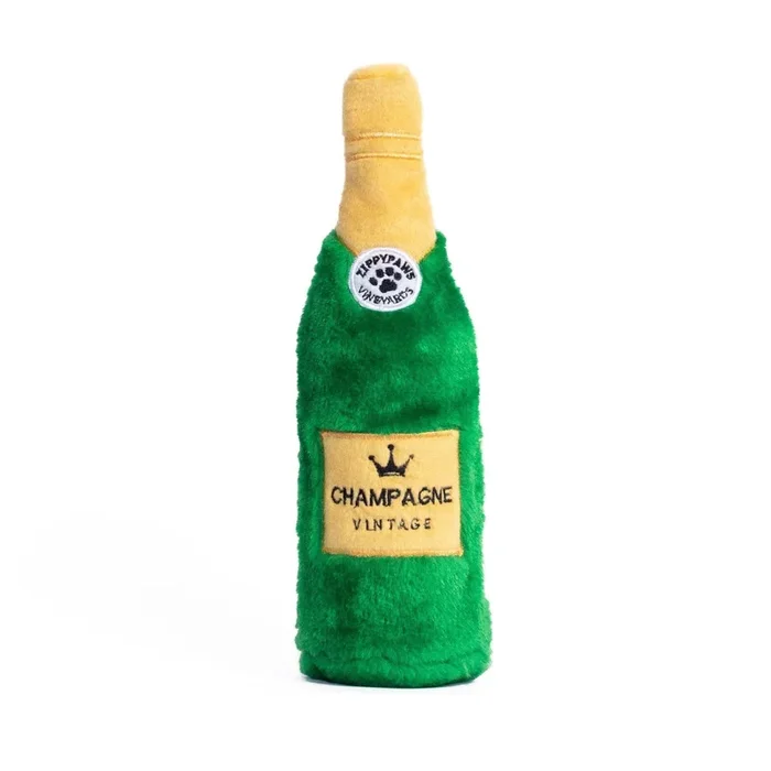 Zippy Paws Happy Hour Crusherz Champagne Bottle Squeak and Crackle Plush Dog Toy