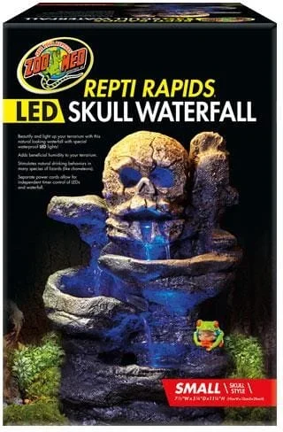 Zoo Med Laboratories ReptiRapid LED Skull Waterfall Kit Reptile Terrarium Décor – Small